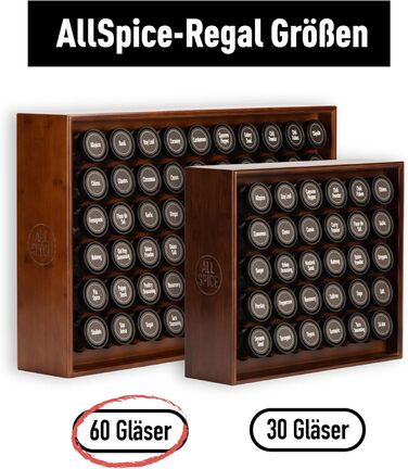 Дерев&39яна підставка для спецій AllSpice, включаючи 60 банок по 118 мл, горіхове дерево.