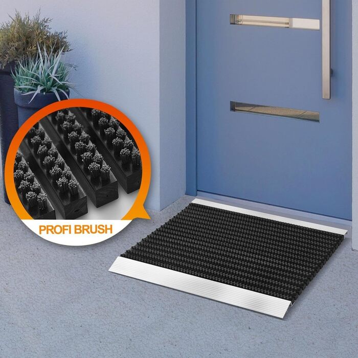 Килимок для вхідних дверей KARAT для використання всередині та зовні приміщень - Стійкий до іржі та атмосферних впливів - Килимок для вхідних дверей - Професійний килимок для входу - Щітка (60 x 90 см, алюмінієва рамка - чорний) Алюмінієва рамка - чорний 