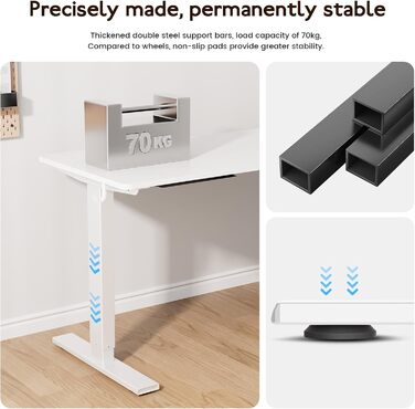 Стіл з регульованою висотою 60x140 см, електричний стіл з пам&39яттю налаштувань та функцією запобігання зіткненням, регульована висота 70117 см, ідеально підходить для офісу, домашнього офісу та ігор (білий) 140x60 см білий