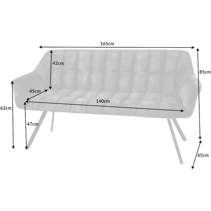 Обідня лавка Riess Ambiente Papillon - 165 см - сіро-чорна - оксамитовий металевий каркас, спинка, підлокітники, м&39яка лавка, кухонна лавка, обідня лавка