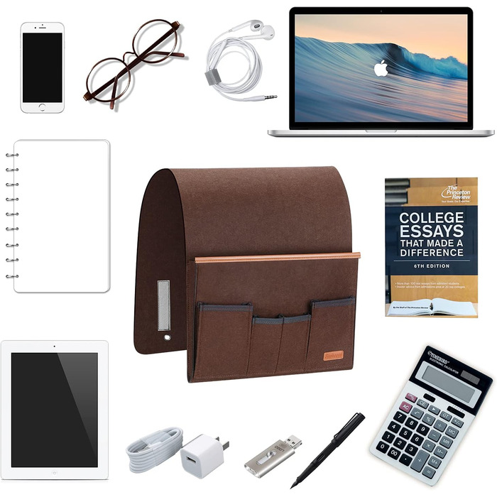 Органайзер для дивана, тримач для пульта дистанційного керування, приліжкова сумка з протиковзкою тумбочкою для зберігання телефону, журналів, книг, окулярів - кава