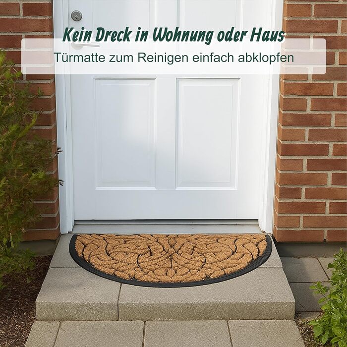 Килимок для дверей Relaxdays, кокос та гума, напівкруглий, декоративний, 100 x 60 см, для використання всередині та зовні приміщень, нековзний килимок для уловлювання бруду, натуральний