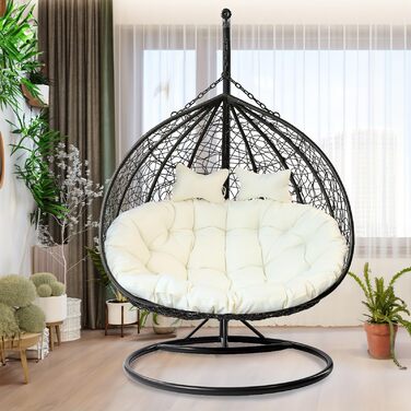 Великий комплект плюшевих подушок для гамака на 2 особи з підголівником максимальний комфорт для відпочинку в приміщенні та на свіжому повітрі в саду та на терасі міцний, водовідштовхувальний та легкий у догляді. Білий/Розкішний сад