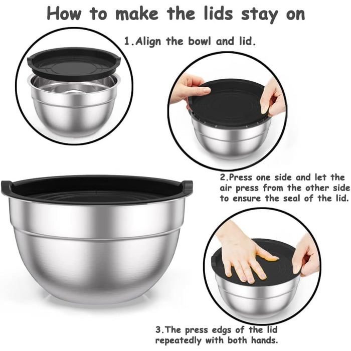 Набір салатників Wildon з 5 шт. , миска з нержавіючої сталі з герметичною кришкою, розмір 4,5 л, 2,7 л, 1,6 л, 1,1 л, 0,7 л, набір