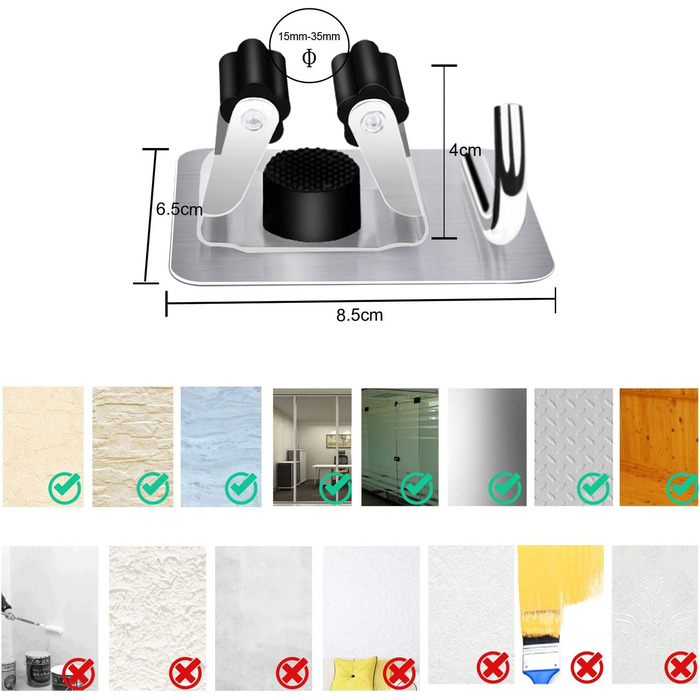 Кронштейн для мітли Настінний самоклеючий 5 шт. , Тримач для обладнання Одинарний тримач для мітли без свердління, Кронштейн для мітли клей, Настінний кронштейн Скруббер Нержавіюча сталь Тримач інструменту для інструментів для шафи Сад Балкон