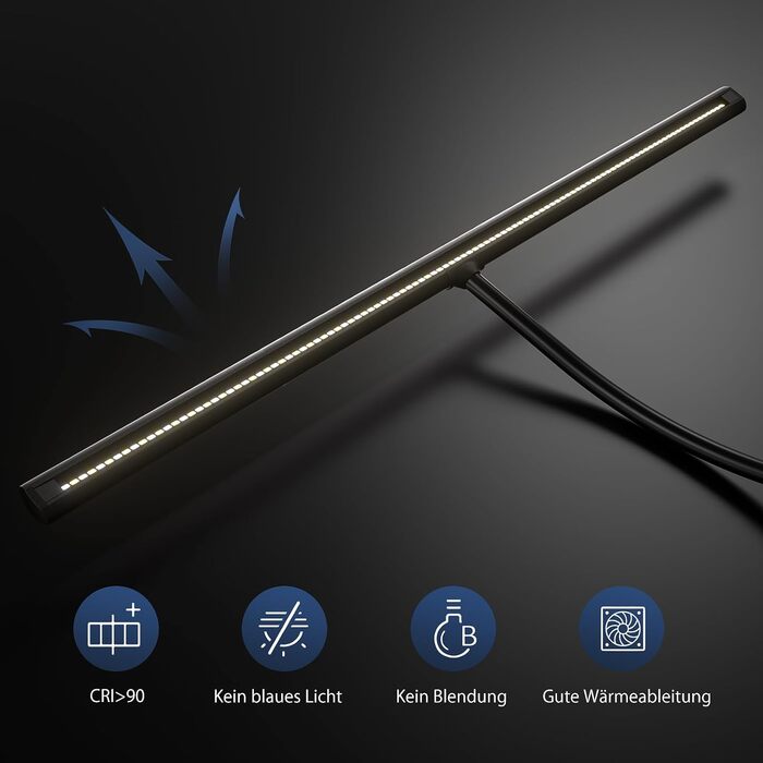 Настільна лампа світлодіодна з керуванням жестами та пультом дистанційного керування, 24 Вт 80 см затискна лампа для монітора з ре