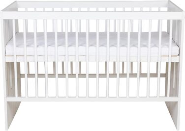 Дитяче ліжко Paulus White 12060 см Дитяче ліжечко/ліжечко з 3 рівнями регулювання висоти Лакована сосна та МДФ Стійке та безпечне (матрац не входить до комплекту)