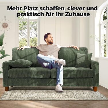 Диван Kidirect Cord 3, зручний диван 178 см, надзвичайно глибокі сидіння 53 см, диван для вітальні, що збирається без інструментів, великий диван-канапа з 2 подушками, сучасний диван для офісу, дивани для спальні, лісово-зелений, лісово-зелений, 178 см