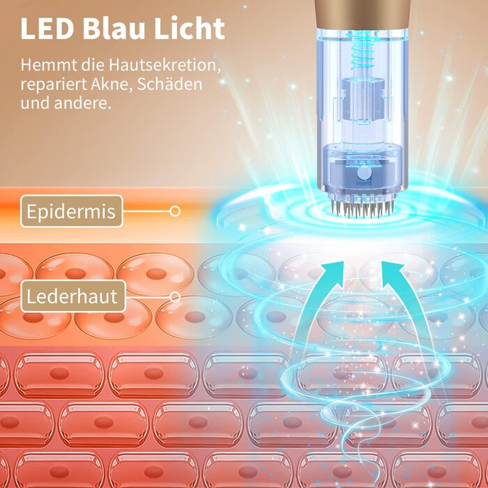 Електрична ручка для мікроголки 0-2,0 мм зі світлодіодним світлом, інструмент для відновлення шкіри для омолодження шкіри обличчя, проти акне, проти зморшок (в комплекті 24 картриджі з голками)
