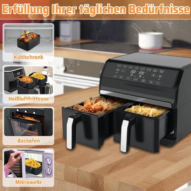 Набір аксесуарів для фритюрниці з 9 предметів для Ninja Foodi Dual AF300EU, AF400EU, Princess 182068, включаючи силіконову вставку для фритюрниці та решітки для фритюрниці тощо, аксесуари для фритюрниці з подвійними кошиками 7.6 л-9.5 л тип A