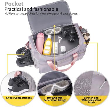 Жіноча спортивна сумка Складна дорожня сумка з відділенням для взуття та вологим відділенням, водовідштовхувальна сумка вихідного