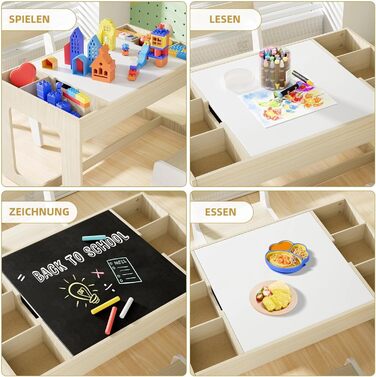 Дитячий комплект сидіння Clevich з місцем для зберігання, дитячий стіл з 2 стільцями, дитячий комплект столу та стільців з двосторонньою стільницею, дитячий стіл для дитячого садка, для дітей віком від 3 років, колір дерева