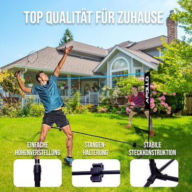 Сітка для бадмінтону Apollo, волейбольна сітка 300 см 400 см 500 см Сітка для волана, регульована по висоті у 3 напрямках, комплект включає сітку, 3 волани, міцну залізну раму, сумку для перенесення, для використання в приміщенні та на вулиці, 300 см, син