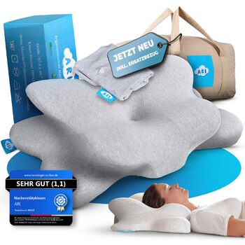 Ортопедична подушка для шиї ARI - Ергономічна подушка з чохлом з піни з ефектом пам&39яті та бавовни Для сну на животі, спині та на боці Подушка з піни з ефектом пам&39яті, включаючи сумку для перенесення та чохол