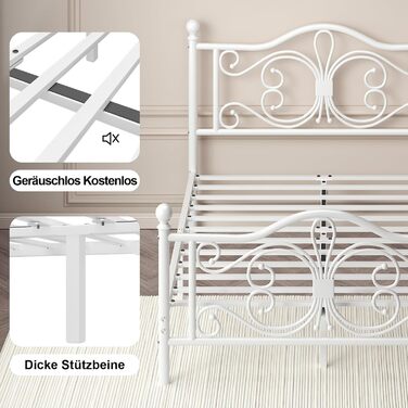 Ліжко 140x200 з узголів&39ям та узніжжям у формі метеликів/основа матраца/місце для зберігання речей під ліжком/рейковий каркас не потрібен/легке складання/тиха робота/білий 140 x 200 см