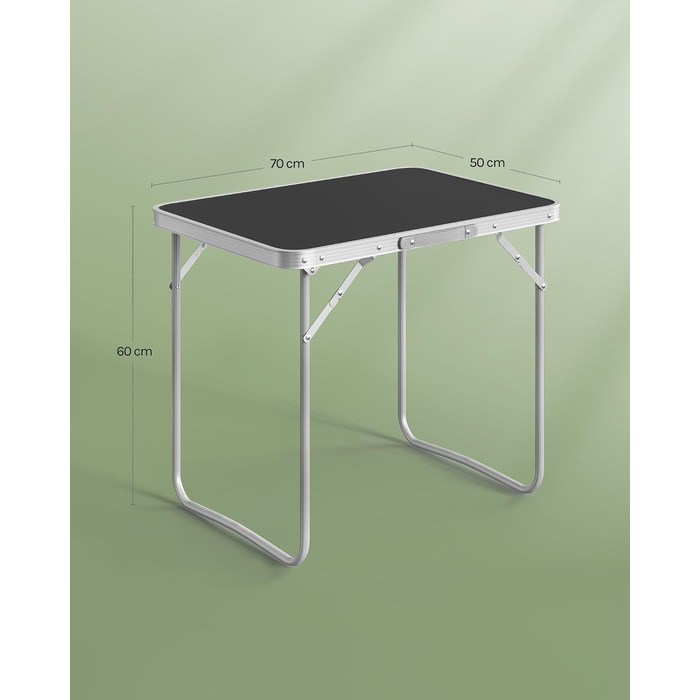 Кемпінговий стіл WOLTU з алюмінієвою рамою та ручкою, садовий стіл з МДФ, складний дорожній стіл, для пікніків, пляжу та використання на свіжому повітрі, 70 x 60 x 50 см (Ш x В x Г), чорний
