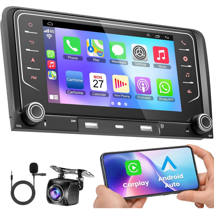Автомагнітола 464 ГБ для Audi A3 S3 RS3 2003-2012 з бездротовим Carplay та Android Auto, Android 13 7-дюймовий IPS-навігатор з GPS-навігацією, голосовим керуванням SWC, камерою заднього виду, Bluetooth 5.2, Handsfree, WiFi, A3 7 дюймів