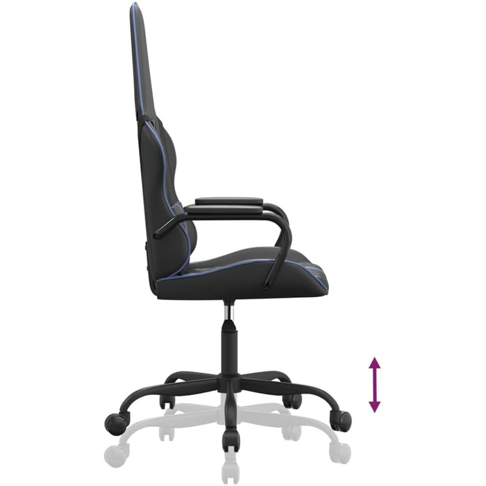 Геймерське крісло, чорно-синє, штучна шкіра, регульоване по висоті, обертове, з колесами, для офісу та ігор