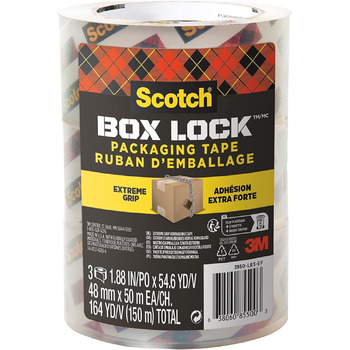 Пакувальна стрічка Scotch Box Lock - 3 рулони, 48 мм x 50 м - Міцна транспортна та пакувальна стрічка - Ідеально підходить для пакування посилок і коробок