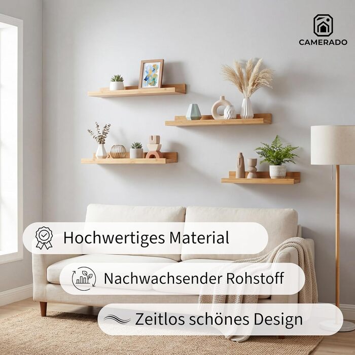 Набір з 2 бамбукових карнизів для картин Camerado, 40 см дерев&39яна настінна полиця, включаючи кришки для гвинтів, 40 см - 2 шт.