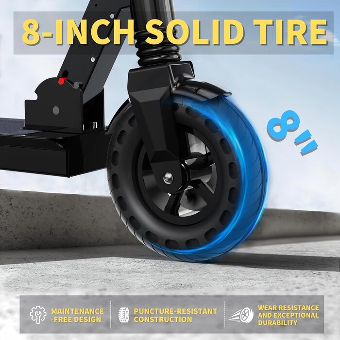 Електросамокат, складаний самокат 2026 року, 8 дюймів, двигун 500 Вт/20 км/год, запас ходу 15 км, стійкі до проколів стільникові шини, для дітей та підлітків. Чорний.