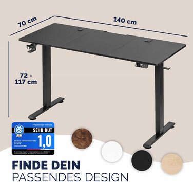 Електричний стіл Casaria з регульованою висотою 140 x 70 см з бездротовим зарядним пристроєм та портом USB-C/A, РК-дисплеєм, функцією пам&39яті, вантажопідйомністю 80 кг, ергономічним, чорним, 140 x 70 см