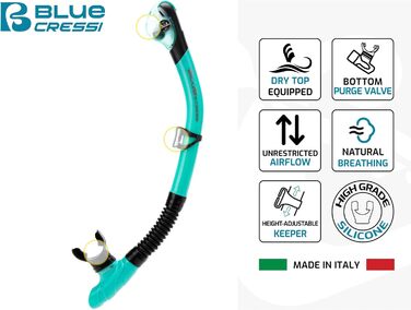 Маска унісекс для дайвінгу та сноркелінгу з 4 окремими загартованими лінзами або комплект маскасноркель Scilla Top Dry Combo для необмеженого кругового огляду Combo Clear/Ice Blue