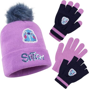 Зимові аксесуари для дівчаток Disney Stitch, дитяча шапка, рукавички, шарф - вибирайте з наборів, подарунки для дітей, фіолетовий набір Stitch з 2 предметів