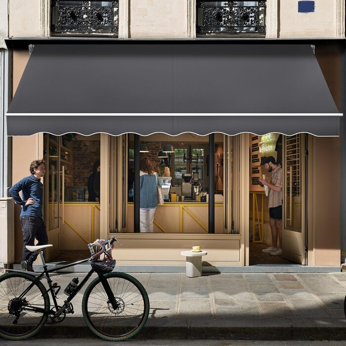 Тент на балкон з кріпленням на скобах, сонцезахисний козирок, складний тент з ручним приводом, сонцезахист, водонепроникний, пилонепроникний, регульована висота (темно-сірий, 3 * 2,5 м) 3 * 2,5 м темно-сірий