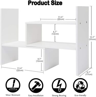 Дерев&39яна полиця для столу, маленька біла книжкова полиця, органайзер для столу, регульований органайзер для столу, книжкова полиця для офісу, кухні (біла)