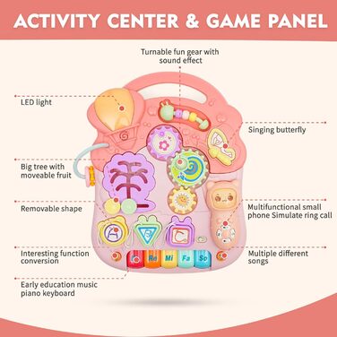 Ходунки дитячі дитячі, ходунки для немовлят з іграшками та звуками Монтессорі, музична та знімна ігрова дошка, ходунки з регульованою швидкістю Для малюків від 6 місяців
