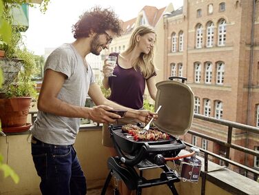 Газове барбекю Weber Q1000, поверхня гриля 43 x 32 см, портативний гриль-барбекю, 1 конфорка, 2-секційна порцелянова емальована ли