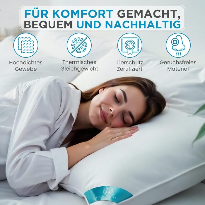 Пухово-пір&39яні подушки, 40x80 см, комплект з 2 шт., 3 камери (750 грамів) - сертифіковано Oeko-Tex 100 натуральний продукт у чохлі з чистої бавовни, подушка для сну Ultra Comfort, 2 шт. (1 упаковка), 3 камери, 40x80 см