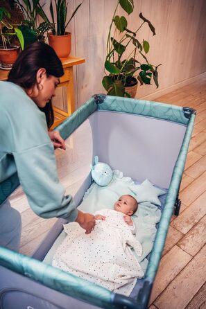 Дитяче ліжечко Momi BELOVE для дітей вагою до 15 кг, Ш65 x Д125 x В78 см (складається 21 x 23 x 80 см), дитяче ліжечко з матрацом, 2 колеса, сумка для транспортування сірого кольору