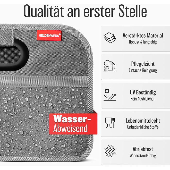 Сумка для багажника HELDENWERK, складана з антиковзким кріпленням на липучках - органайзер для авто, складана коробка для покупок, посилена та міцна, сіра