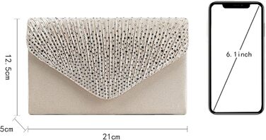 Блискуче клатч-конверт з сатину та стразами на ланцюжку для вечірки, весілля, балу. Бежевий колір. Модель 06269