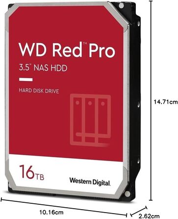 Внутрішній жорсткий диск WD Red Pro 16TB NAS 3,5 дюйма клас 7200 об/хв, SATA 6 Гбіт/с, CMR, 512 МБ кешу, версія 2025, 16 ТБ
