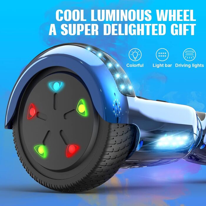 Гіроскутер GeekMe з сидінням – гіроскутери-говеркарт з Bluetooth-динаміком та світлодіодними ліхтарями, подарунок для дітей, підлітків та дорослих, синій