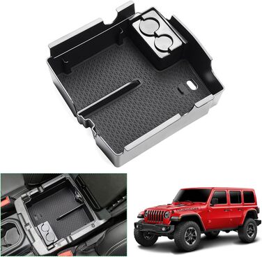 Сумісний з Jeep Wrangler JL/Gladiator JT 2018-2023 2024 Ящик для зберігання на центральній консолі, Wrangler 2023 Органайзер для підлокітників, Лоток Бардачок, Аксесуари Wrangler (Чорний 1)