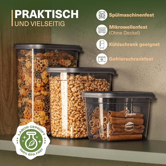 Герметичні контейнери для зберігання з кришками Набір контейнерів для зберігання з 15 предметів Без бісфенолу А Для зберігання пластівців, борошна та цукру Практична кухонна коробка для зберігання всіх продуктів Peggy15