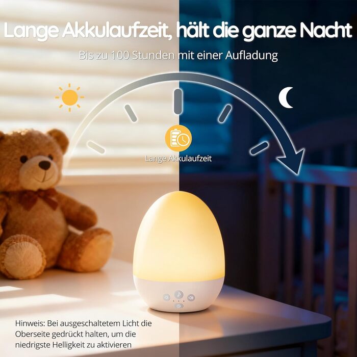 Нічник JolyWell для дітей з генератором білого шуму, RGB-нічник з регульованою яскравістю для немовлят, 3 колірні температури, плавне регулювання яскравості, дитячий нічник з 18 типами білого шуму, з таймером та зарядкою через USB-C