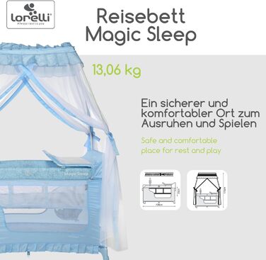 В-1 Дитяче ліжко та манеж, Ліжко-балдахін Magic Sleep з 2 рівнями, Дитяче ліжко від народження, Ліжко для подорожей, Пеленальний килимок, Колеса, Сумка, Світло-блакитний, 3-