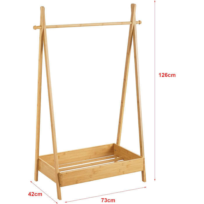 Дитяча вішалка для одягу Sola, вішалка для курток, 126 x 73 x 42 см, бамбукова вішалка для одягу для дитячих кімнат та спалень