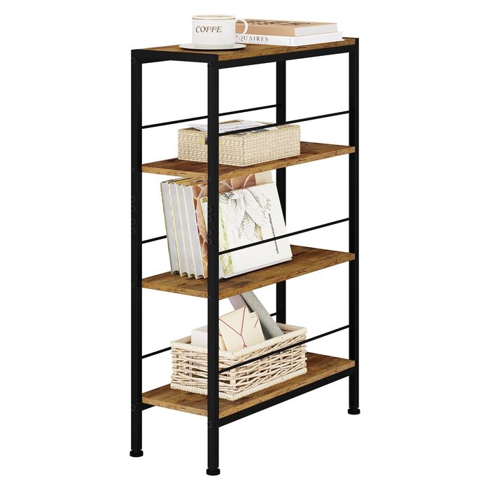 Полиця, Нішева полиця з 4 ярусами, Кухонна полиця для спецій, Вузька полиця-драбина, для кухні-вітальні, Дерево та метал, Вінтажний коричневий та чорний, 50x78x20 см, RGB52shm 50x20x78 Вінтажний коричневий чорний