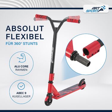 Трюковий самокат ArtSport з керуванням на 360, кулькові підшипники ABEC 9, 100 мм PU колеса та клейка стрічка, веселий самокат для