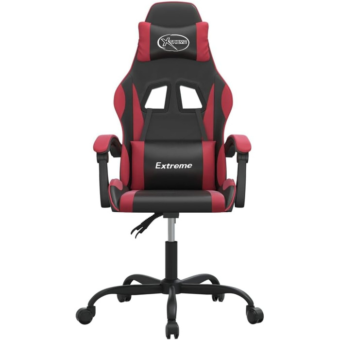 Обертовий ігровий стілець з чорної та бордової штучної шкіри з колесами та регульованою спинкою для оптимального положення сидіння та свободи рухів. 36,5 x 42 см (Ш x Г)