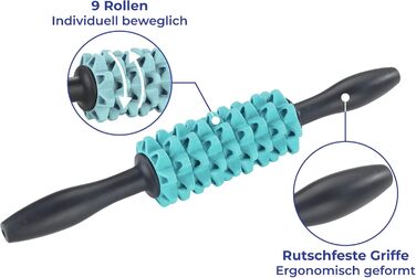 В-1 - заспокійливий ролик для фасції та масажу 2-в-1 з 9 незалежно рухомими масажними роликами, пластик (EVA), 7 x 41 x 7 см, бірюзовий, 2-