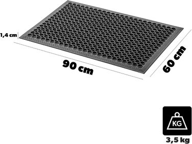 Килимок для вулиці KADAX проти ковзання, чорний гумовий килимок, брудозатримуючий килимок для вхідних зон, гумовий килимок для дверей (60x90 см) 90Д x 60Ш x 1,4Г см