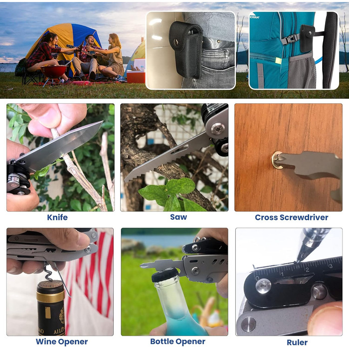 Мультитул Плоскогубці 12 в 1 з нержавіючої сталі, знімні складні ножиці, складні багатофункціональні плоскогубці, з 9 насадками дл