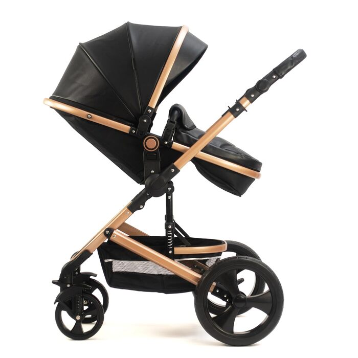 Дитяча коляска Pixini Kalani 3в1, вкл. люльку, автокрісло, пеленальний мішок, підсклянник, дощовик (золото/чорний), золото-чорний